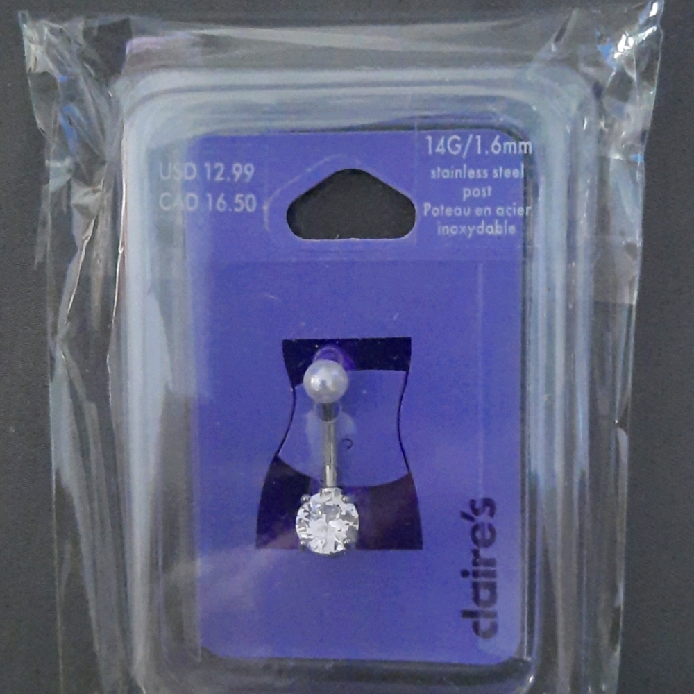 Silver 14G Pearl Top Belly Ring